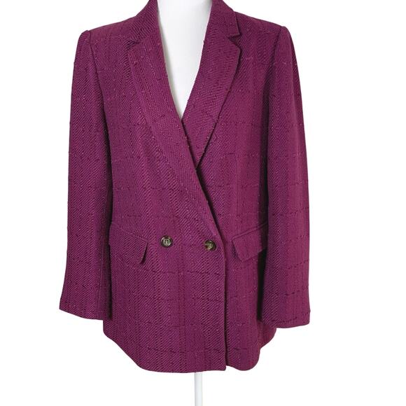 Ann Taylor Size 12 Tweed Double Breasted Blazer Jacket Coat Raspberry Plum Warm - Picture 1 of 11
